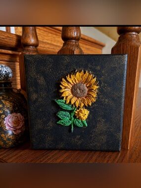 Handcrafted Sculptured Raised Sunflower Wooden Trinket Box
